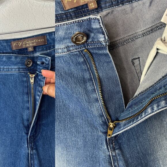 KY Creation high-waist Blue Jeans Straight Leg Raw Hem Size XXL-T5, Cotton blend - Picture 7 of 8